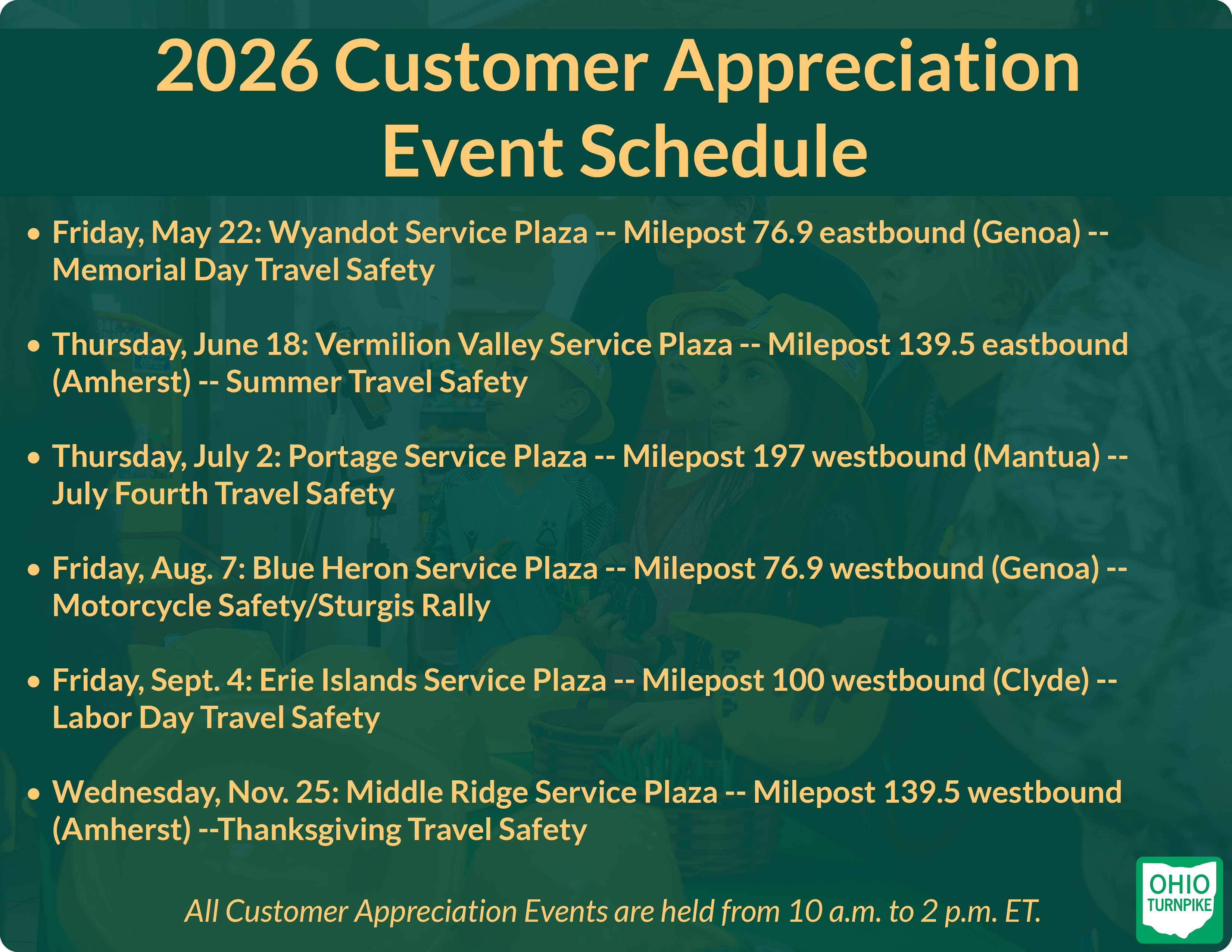 CUSTOMER  APPRECIATION event schedule 2026